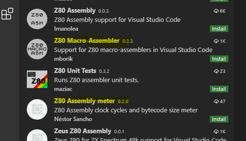 Intégration d'un assembleur Z80 dans VScode